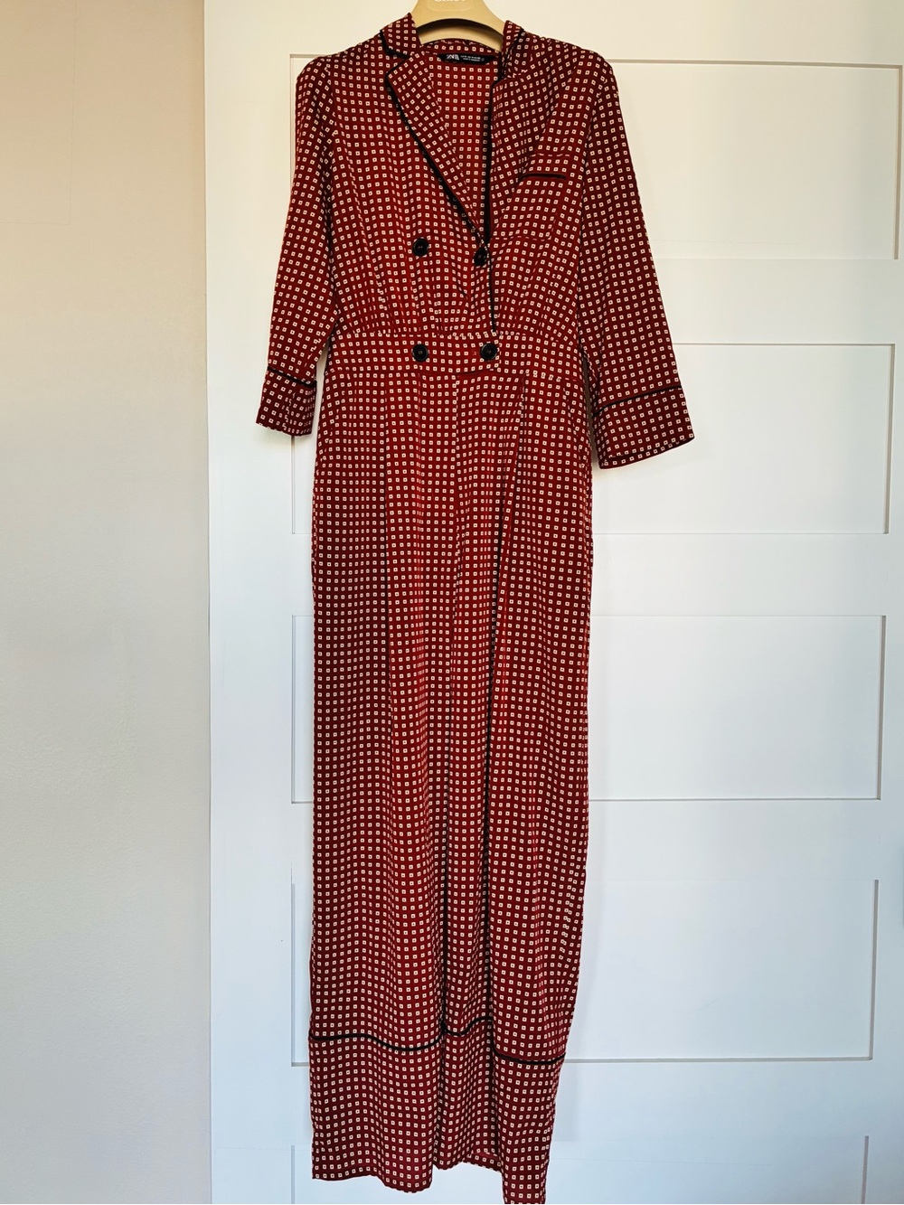 ZARA M Red & White Geometric Print Double-Breasted Jumpsuit